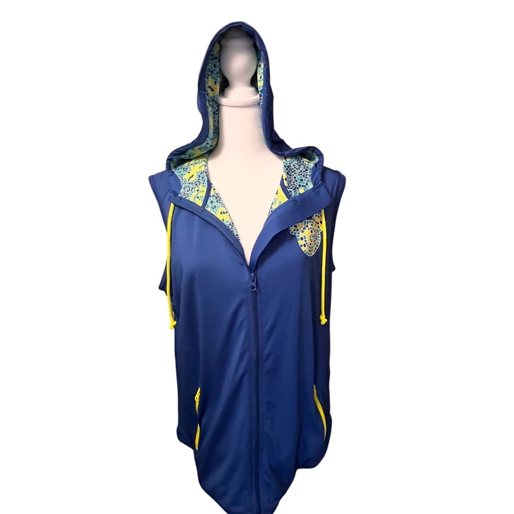 Disney Parks Mickey Mouse Mosaic Sleeveless Full Zip Hoodie Vest Blue Womens L - Picture 6 of 8